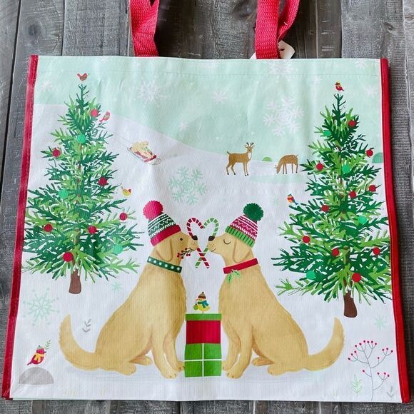 Reusable Christmas Dog Couple Large Eco Shopping Travel Tote Bag - Picture 1 of 3